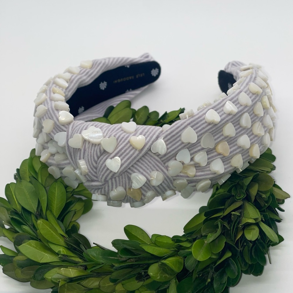 Lele Sadoughi pastel purple/white Seersucker MOP heart headband - Picture 3 of 3